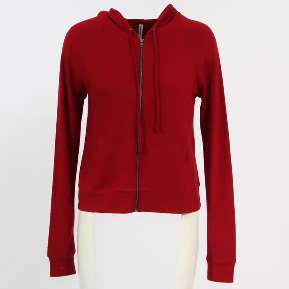 Tresics Tops - Tresics Cropped Knit 20" Red Zip Up Hoodie